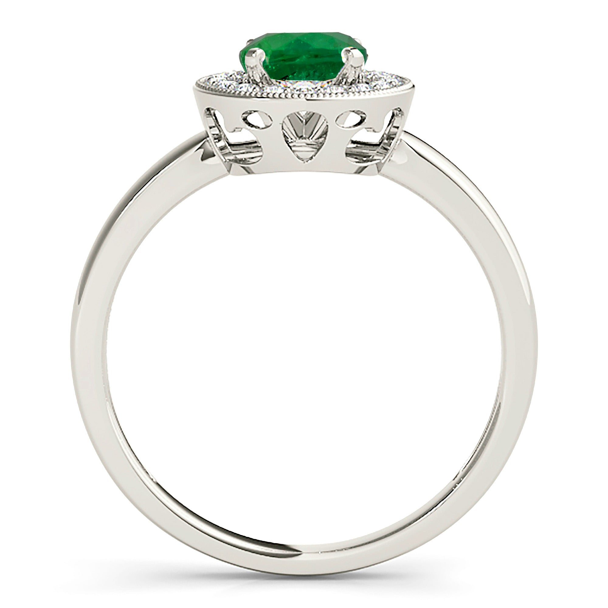 1.14 ct. Genuine Emerald Ring with 0.20 ctw. Diamond Milgrain Halo And Solid Gold Shank-VIRABYANI